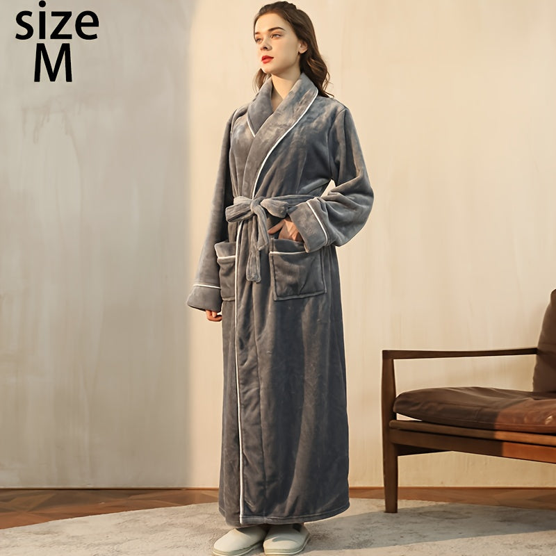 Kuz/Qish bathrobe, qulay uniseks pijama, uzun yengli va cho'ntakli qalin katta o'lchamdagi tunika, uy/hamom uchun iliq robe.