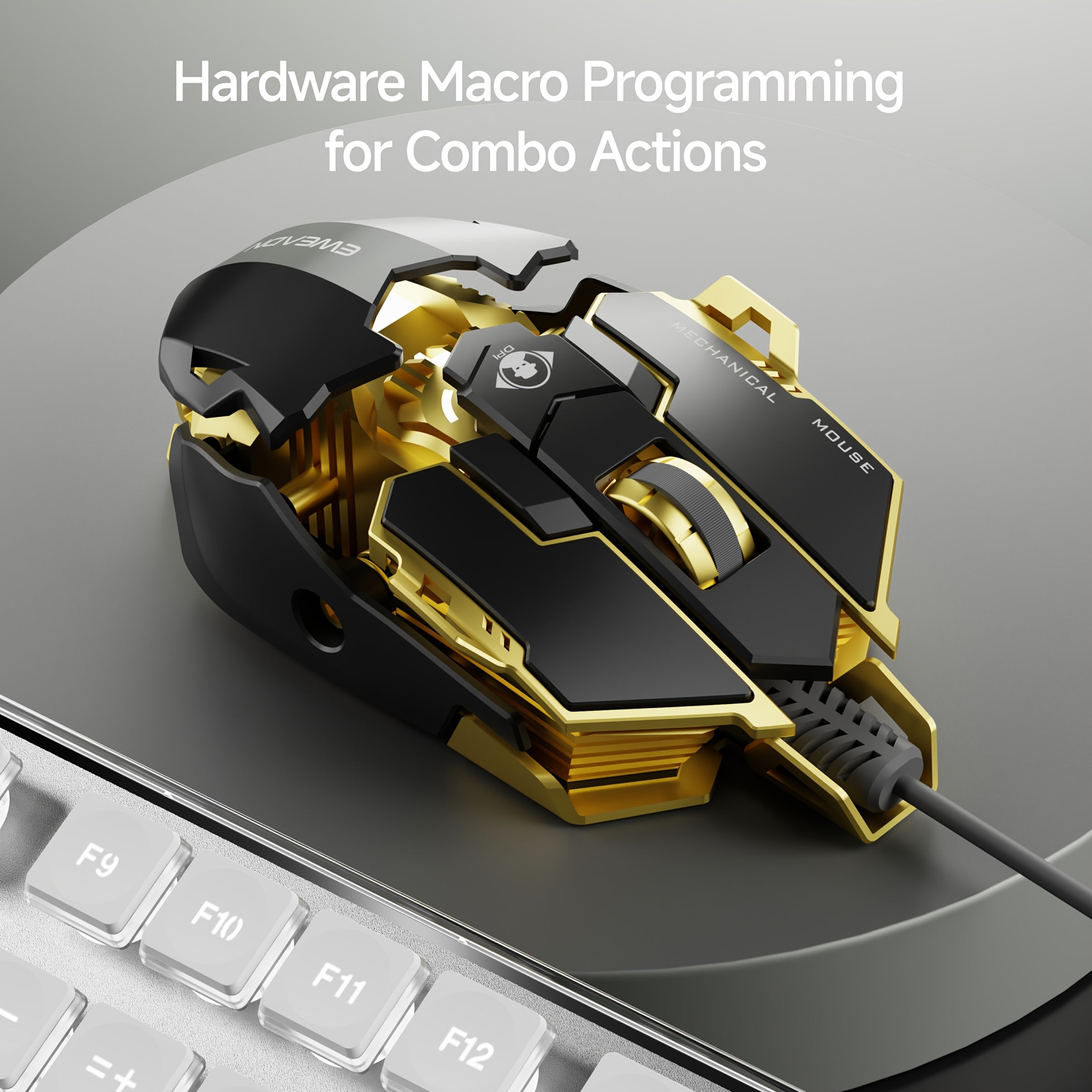 Ratón mecánico de juego metálico con 8 teclas macro y longitud ajustable de la cola