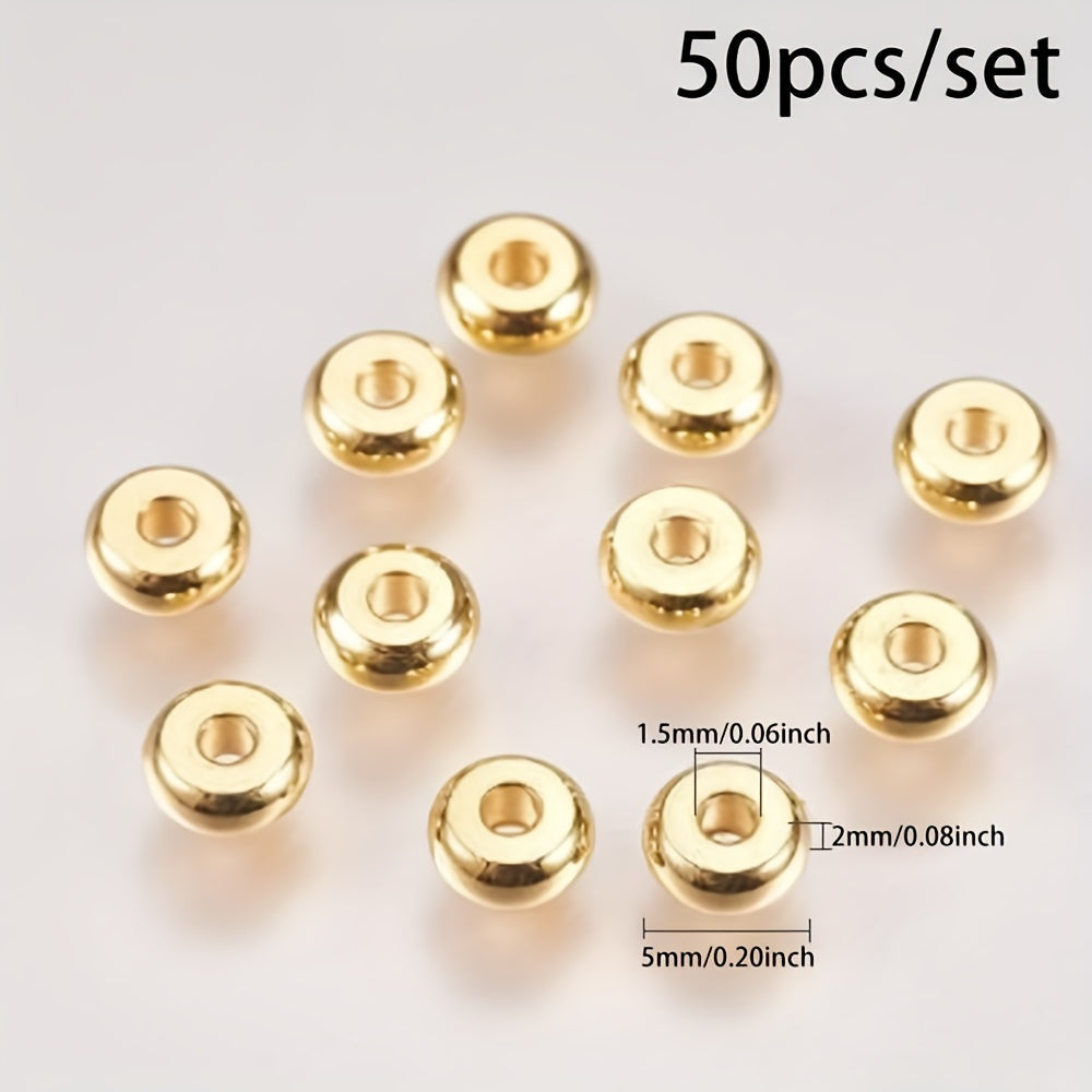 100 piezas de cuentas de acero inoxidable tipo rondelle de 5x2mm con orificio de 1.5mm