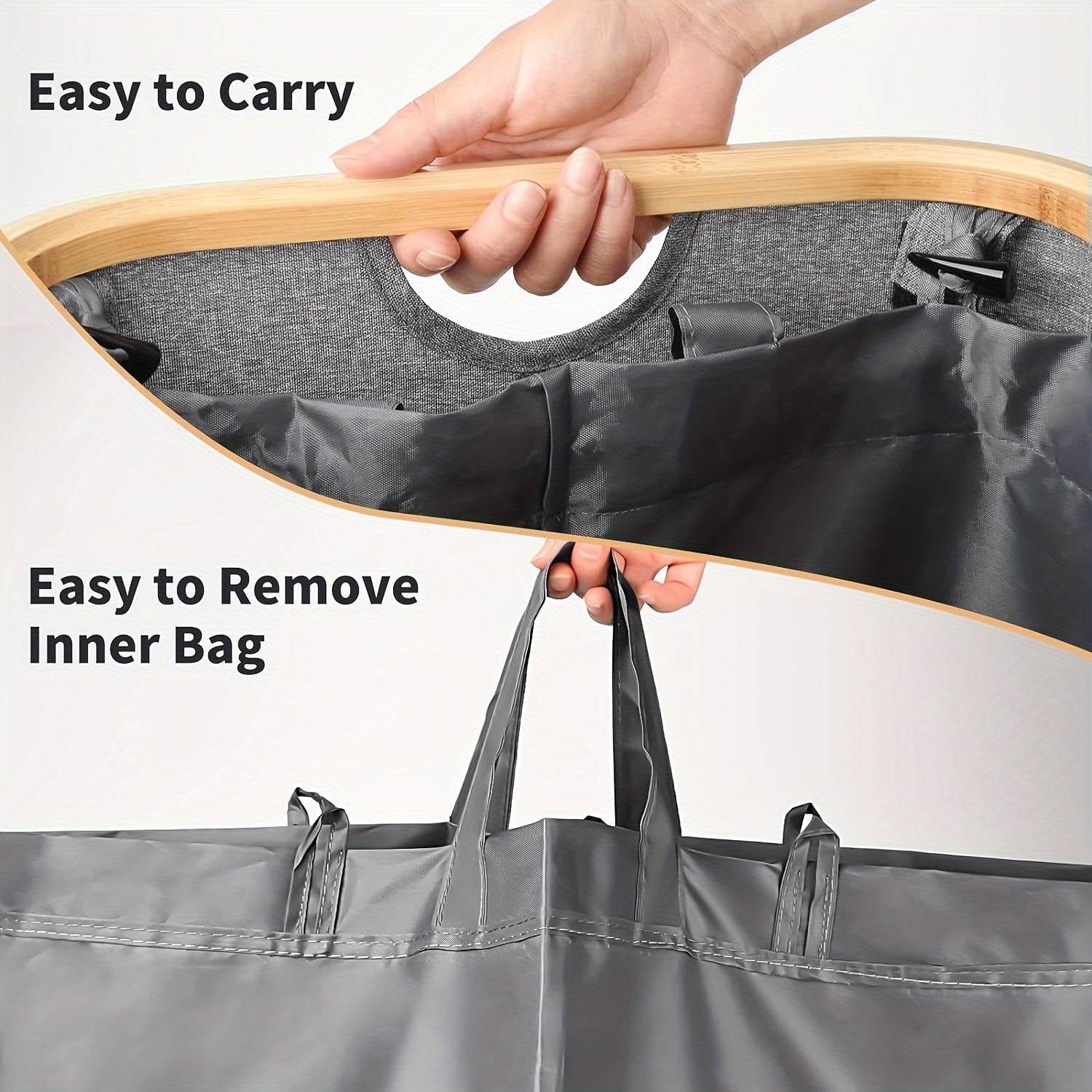 Gran cesta de lavandería de 100L con tapa, asas, plegable, impermeable, bolsa removible para baño, dormitorio, residencia universitaria