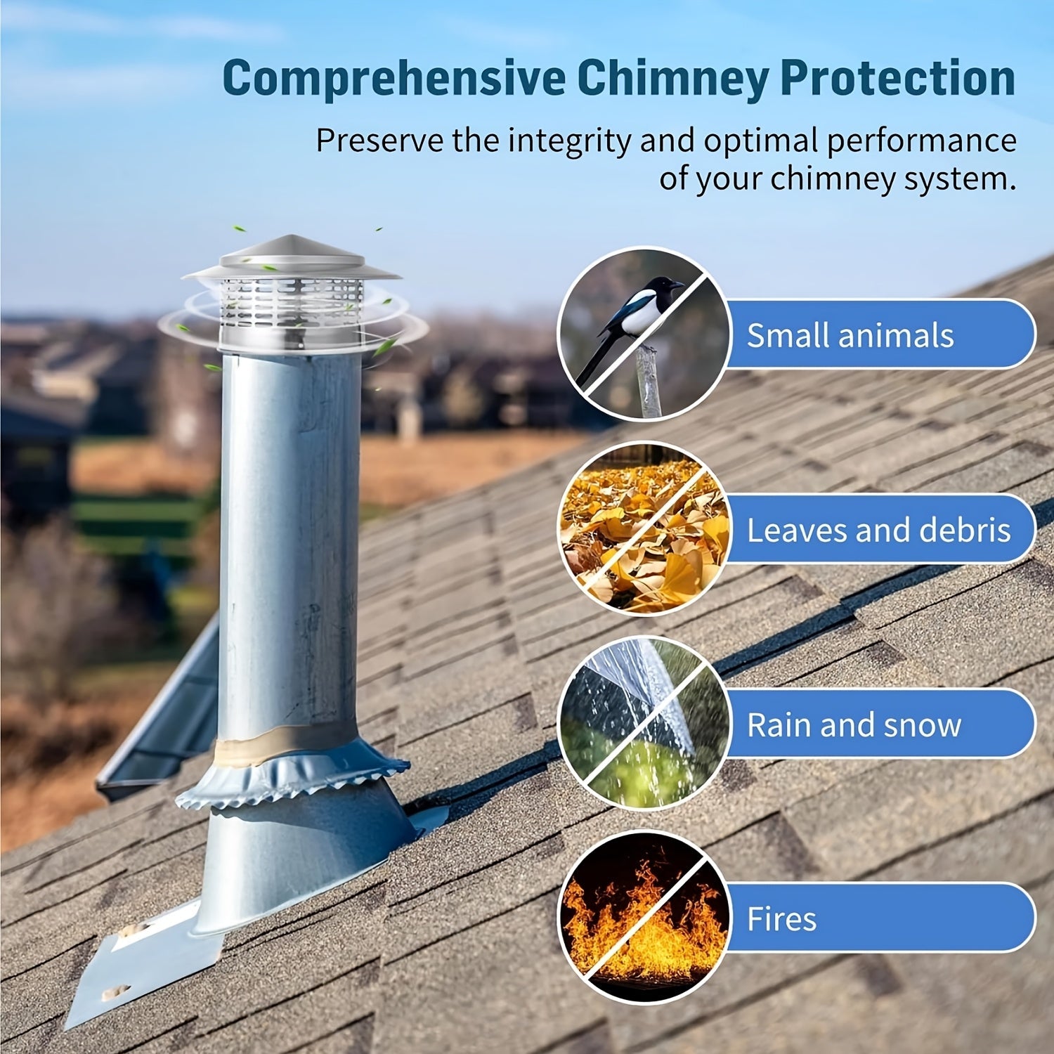 Stainless Steel 4 Inch Chimney Cover with Strainer Rain Cap for Ventilation