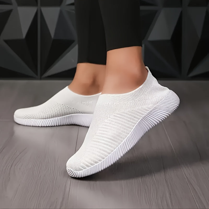 Women's Lightweight Breathable Slip-On Sneakers Black Knit EVA Sole Casual Travel
