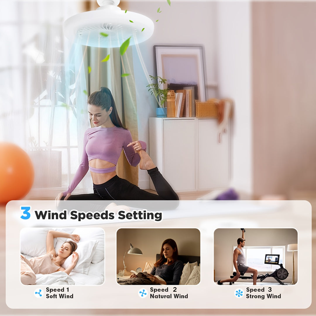 White LED Ceiling Fan Light with Remote Control Dimmable 3-Speed Timer for Indoor Use