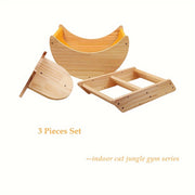Natural Wood Cat Climbing Tower Set for Indoor Play and Exercise 3 Pieces