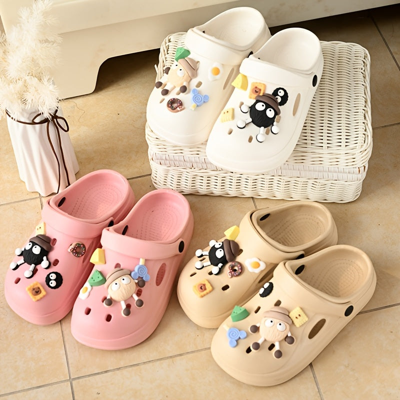 Chanclas beige de EVA con charms de comida y dibujos animados, slip-on, sandalias cómodas para todas las estaciones