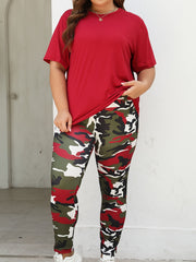 Women Plus Size Activewear Set Camouflage Top Pants 2 Pieces