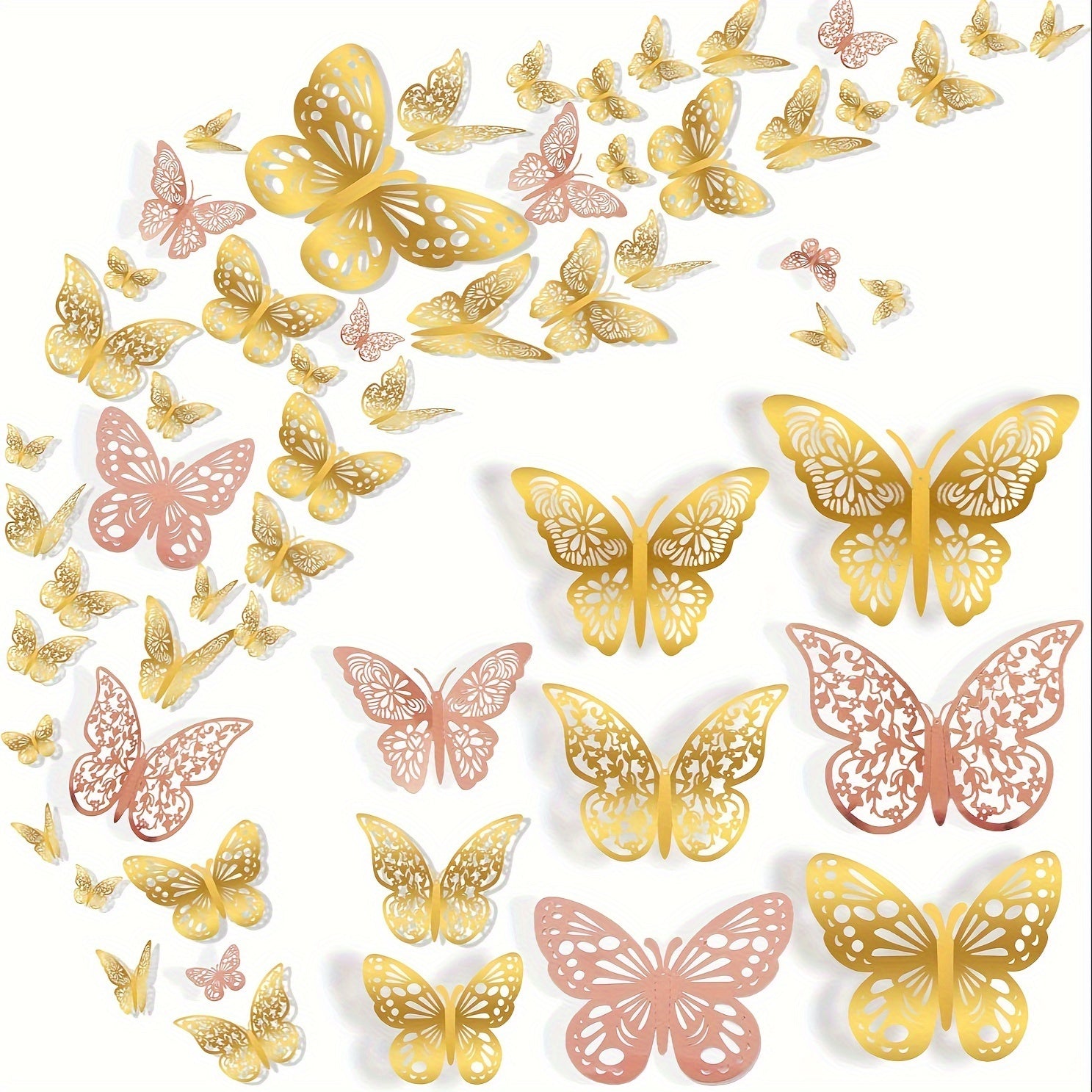 Golden and Rose Glitter 3D Butterfly Wall Stickers for Wedding Birthday Girls Bedroom Reusable Self-Adhesive