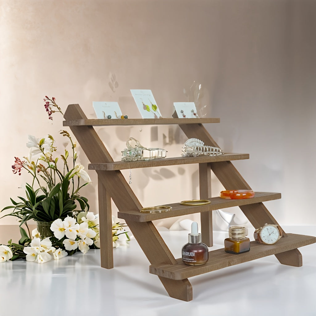 Wooden Multi-Layer Jewelry Organizer Stand with Multiple Steps for Storage