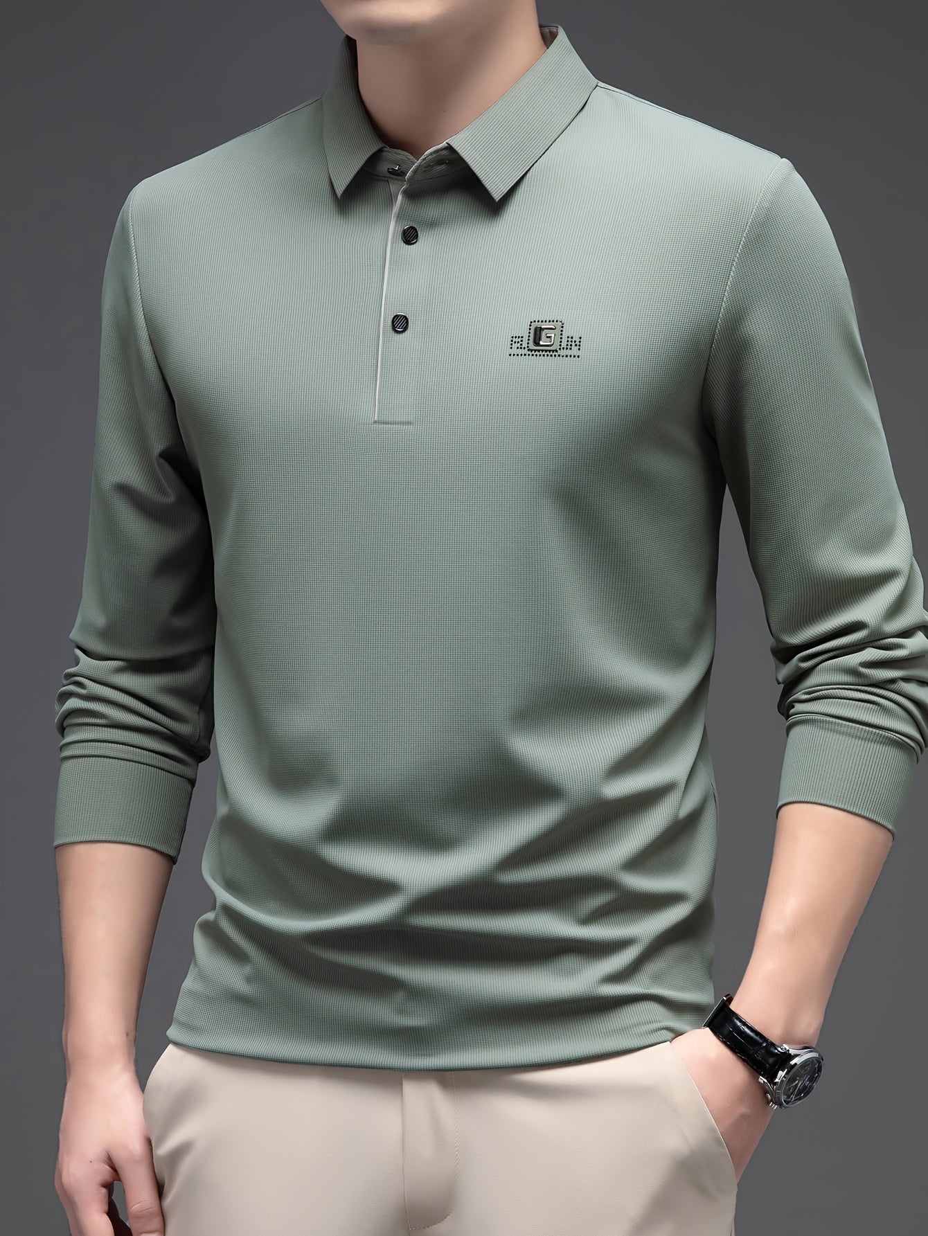 Camisa de manga larga ligera para hombre, transpirable, de poliéster, para golf y uso casual