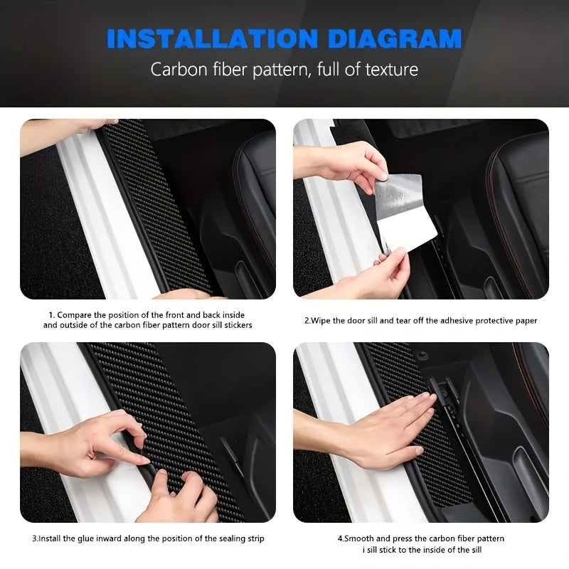 Car Door Sill Protector Set Carbon Fiber Foot Pedal Interior Decoration