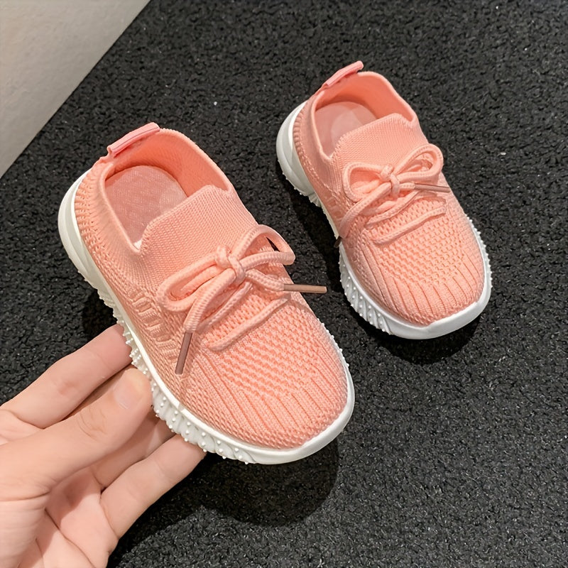 Pink Girls' Mesh Slip-On Sneakers with Bow Detail for Casual Wear in Fall Spring Summer
