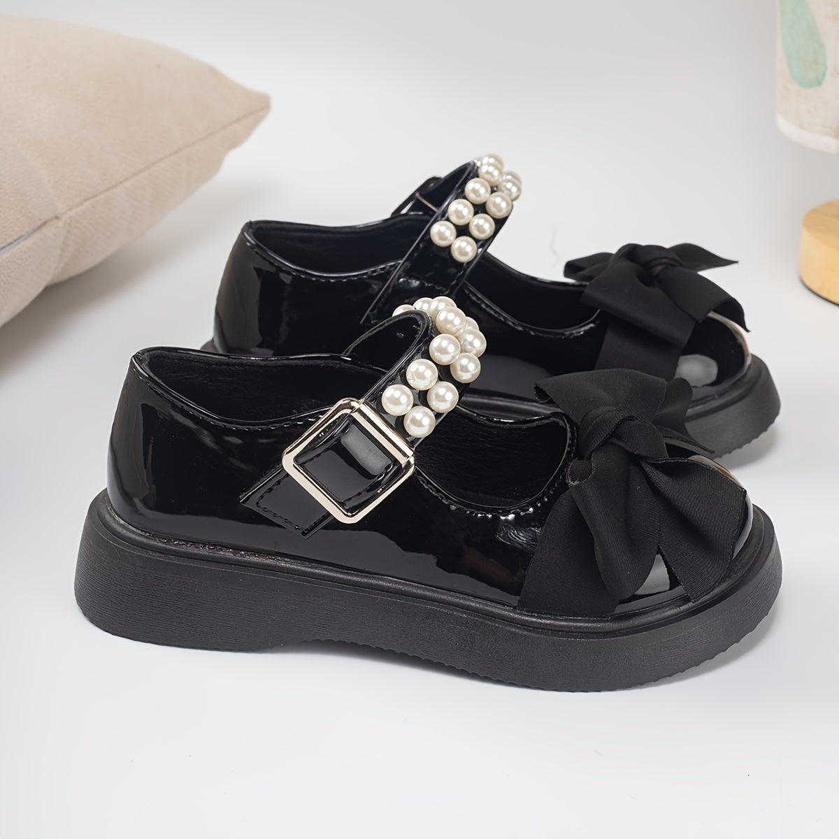Girls' Mary Jane Shoes Beaded Bowknot Lightweight Dress Shoes for Parties and Weddings