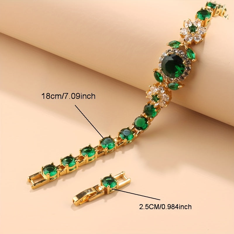 Vintage Women's Bracelet Set with Synthetic Stones and Gold-Plated Copper Chain