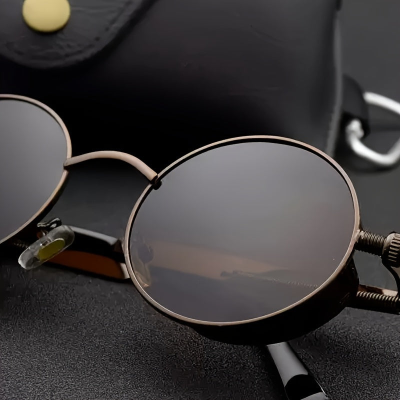 Gafas vintage steampunk con montura de metal y lentes reflectantes para conducción al aire libre