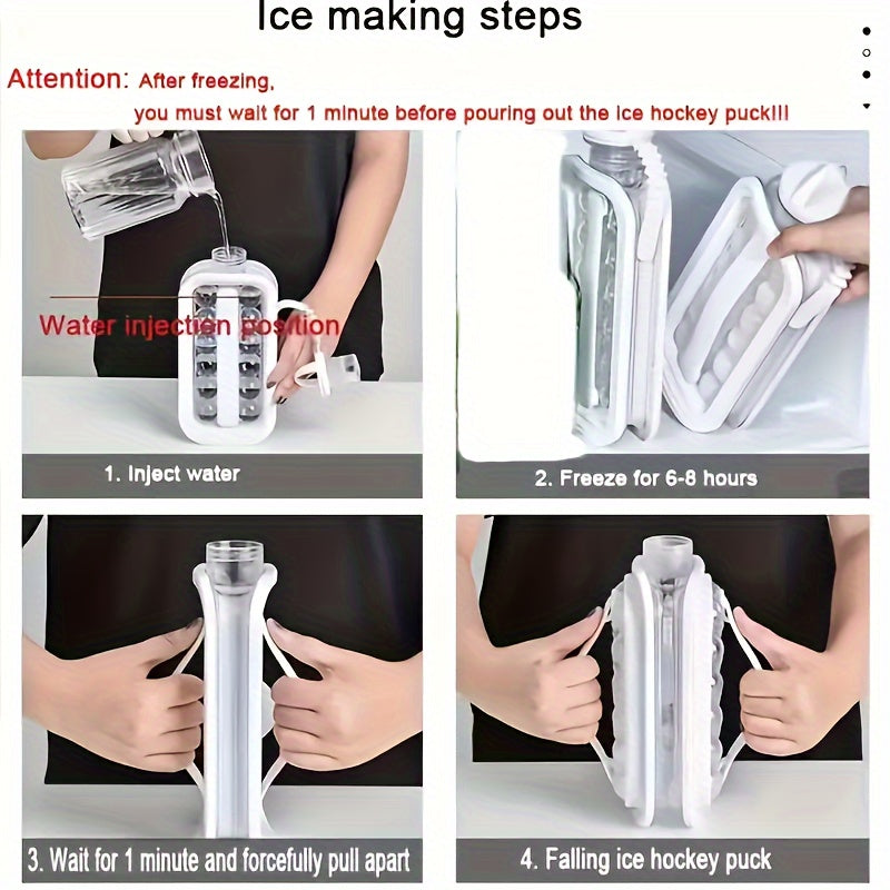 Foldable Ice Maker Water Bottle With Ice Cube Tray and Crusher