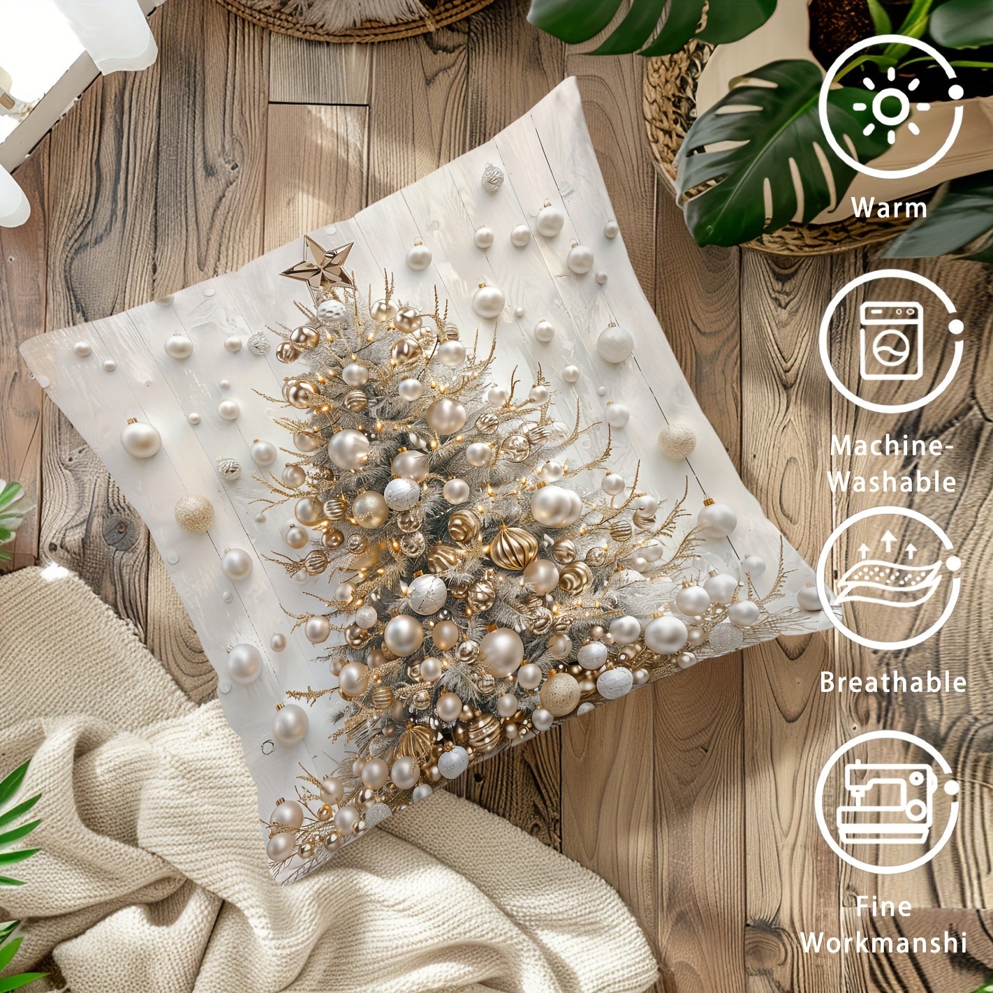 Zamonaviy Rojdestvo Daraxti Raqamli Chop etish Oyoq Yostiq Yopqich 44.96cm Kvadrat Toʻqilgan Polyester Zipper Yopilishi