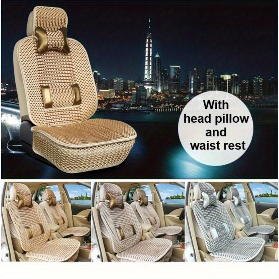 Universal avtomobil o'rindiq qoplamalari yozgi charm bilan bosh yostiq va bel yostiq bilan