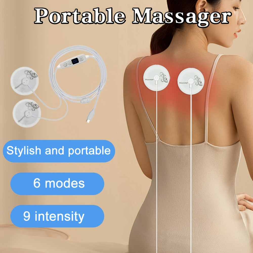 USB quvvatlangan ko'chma massajer, displey bilan, 8 ta intensivlik darajasi va 6 ta rejim, qo'llar/ort/oyoqlar uchun 3 juft jel plastinkalar bilan, telefon uchun Type-C ulanishi, sayohat uchun qulay, mukammal sovg'a uchun