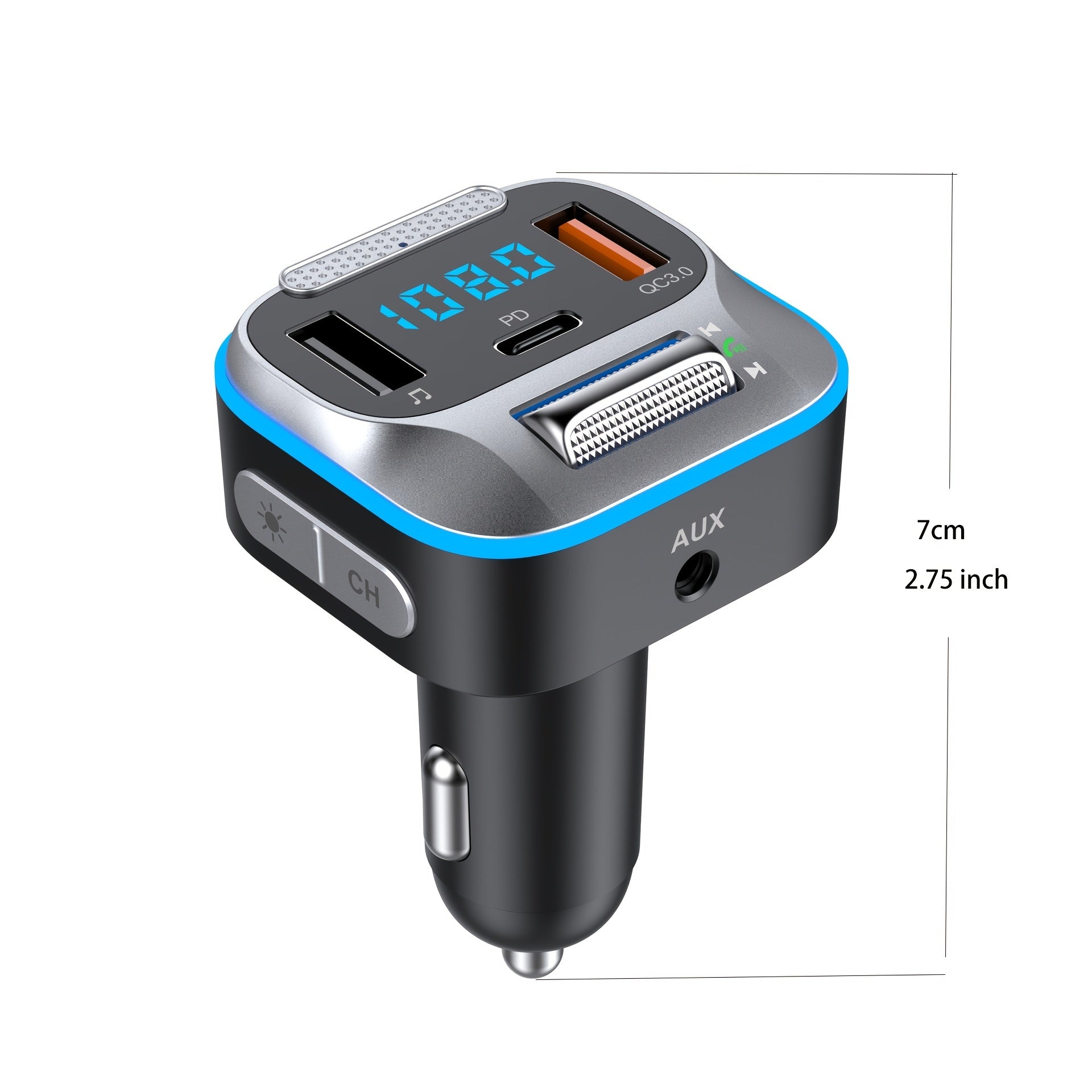 Car Wireless Transmitter Bluetooth Adapter 30W PD QC3.0 Hands-Free Calling LED Console