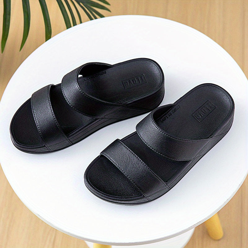 Women's Summer Slide Sandals Beige PVC Non-Slip Open Toe Casual