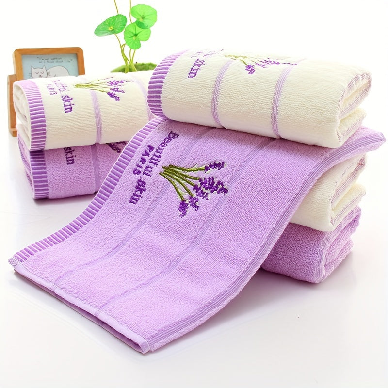 Cotton Lavender Towels Set with White and Purple Colors