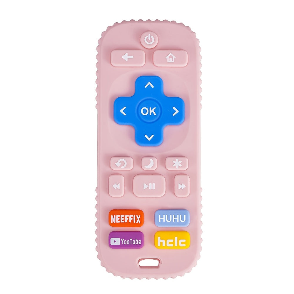 Silicone Teething Toy in Pink Remote Control Design for Babies 0+ Safe Durable Easy to Clean
