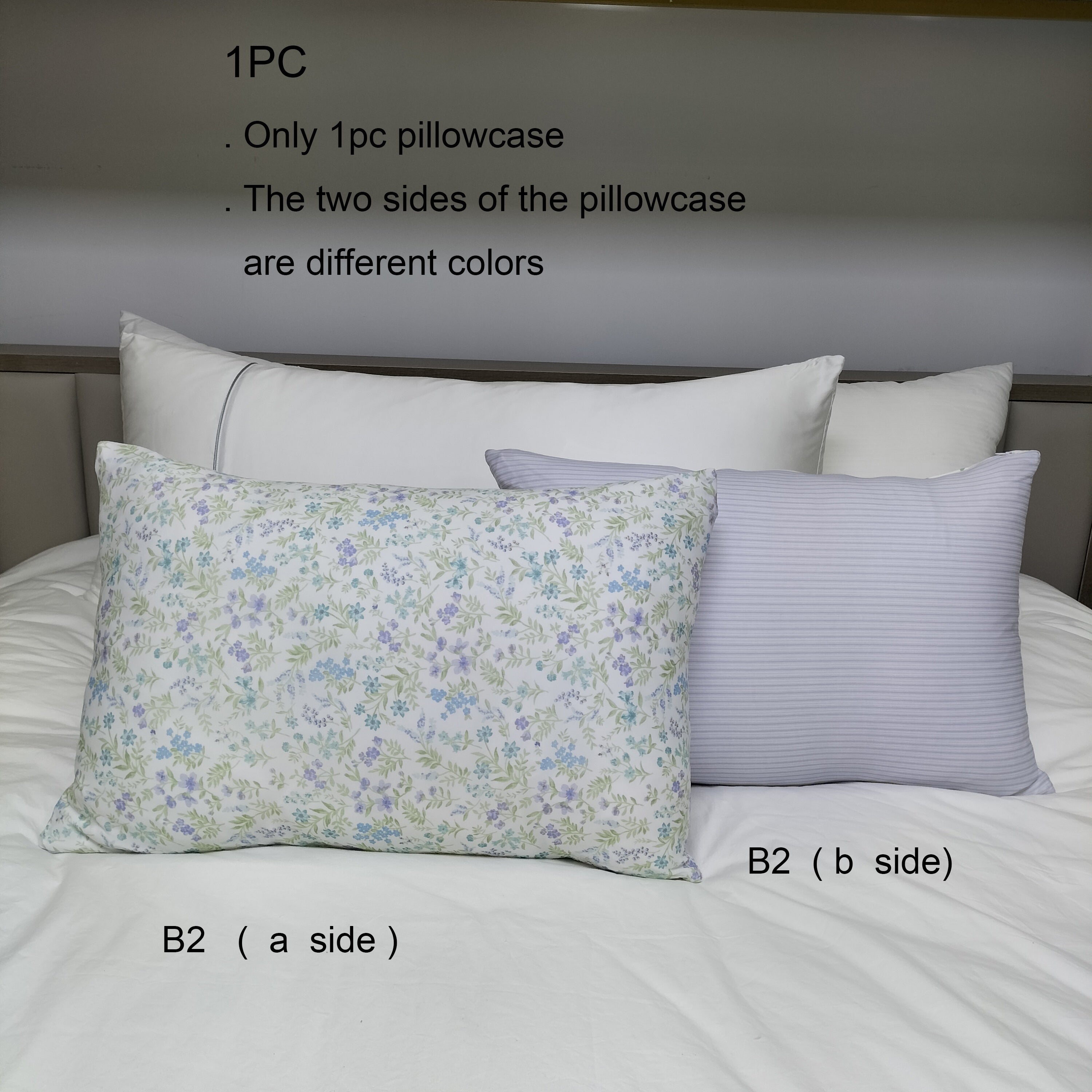 Double-Sided Floral Pillowcase with Zipper, Machine Washable, Durable Polyester