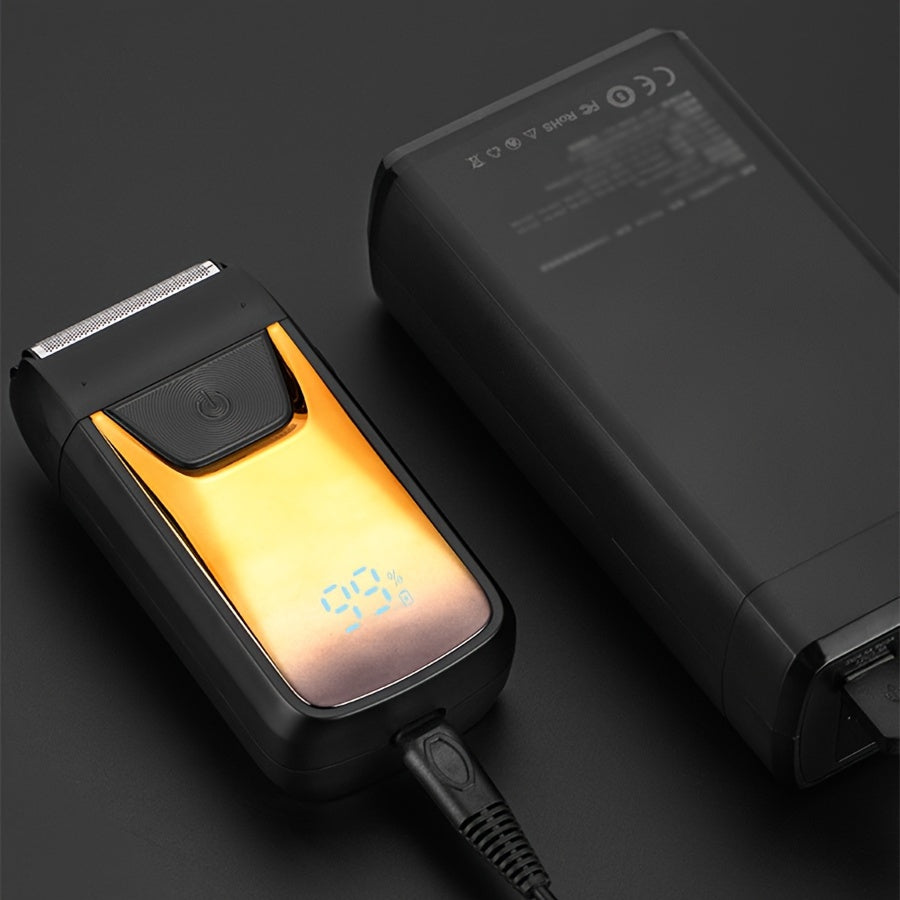 Мужская электробритва с двойными лезвиями из нержавеющей стали, перезаряжаемая, водонепроницаемая, с цифровым дисплеем