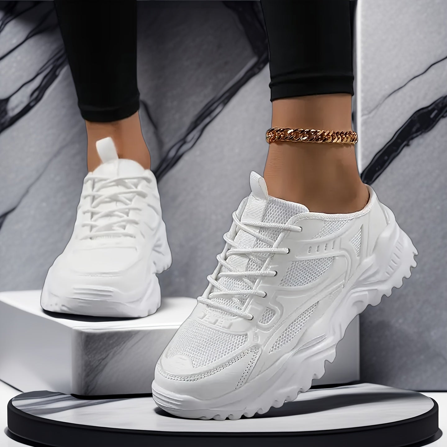 Women's Large Size Dad Sneakers Thick Sole Breathable Mesh Casual Shoes 35-42