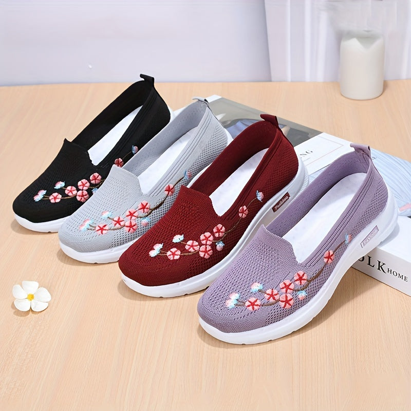 Women's Casual Knitted Shoes Spring Slip-On Round Toe Fabric Sneakers for Outdoor and Daily Wear