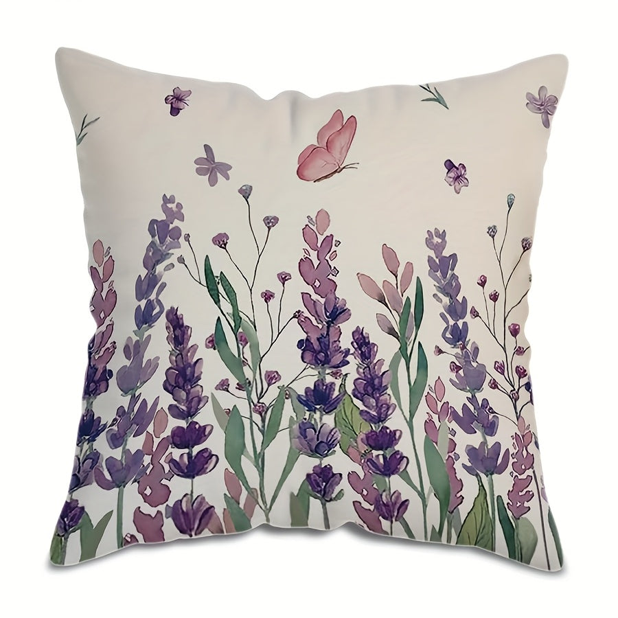 Purple Floral Pillow Cover 44.98cm Square Single-Sided Zip Washable for Couch Sofa Bed