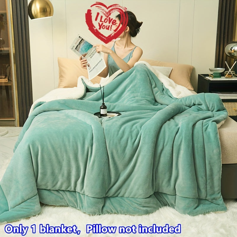 Green Matcha Fleece Blanket Double Layer Soft Throw for Bed or Sofa Water Washed Polyester