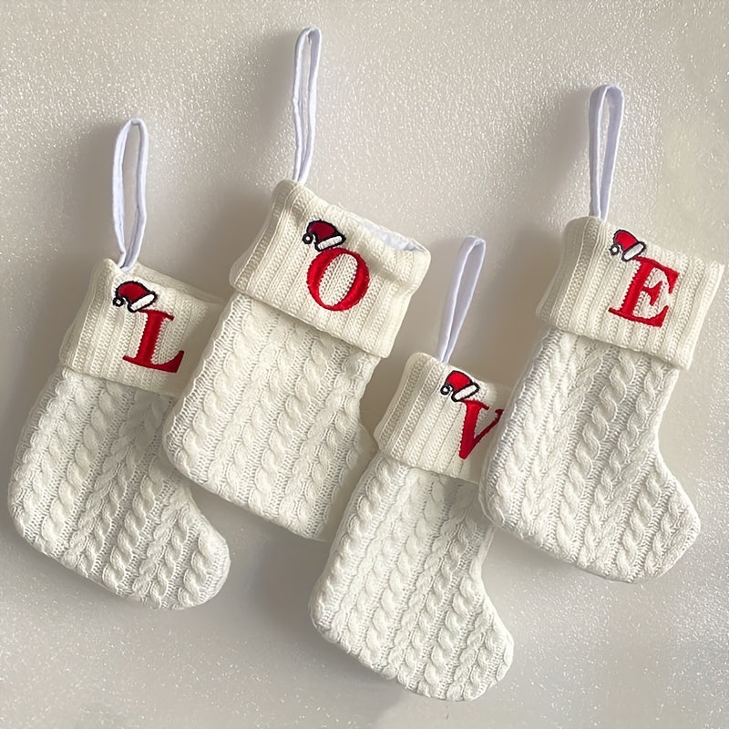 White Cable Knit Stocking with Embroidered F Letter for Indoor Decor