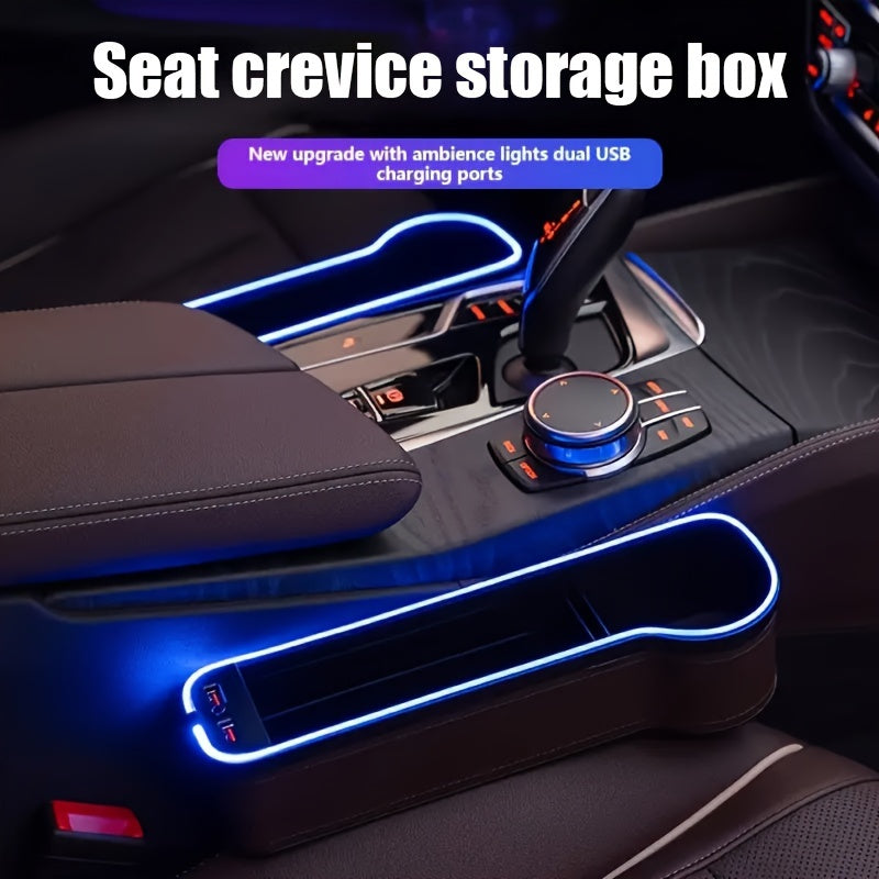 Universal Faux Leather Seat Crevice Organizer with Ambient Light and USB Charging