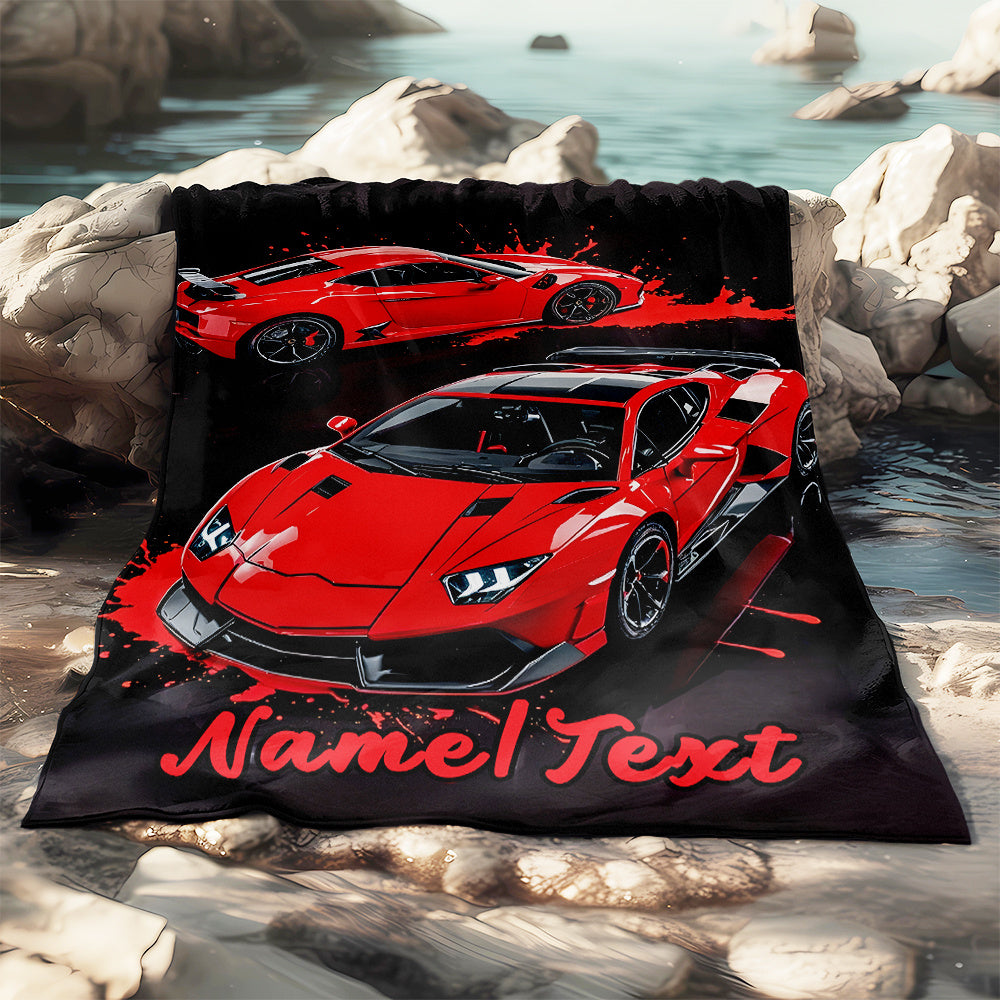 Red Sports Car Flannel Throw Blanket Personalizable Cozy Lightweight for Home Travel