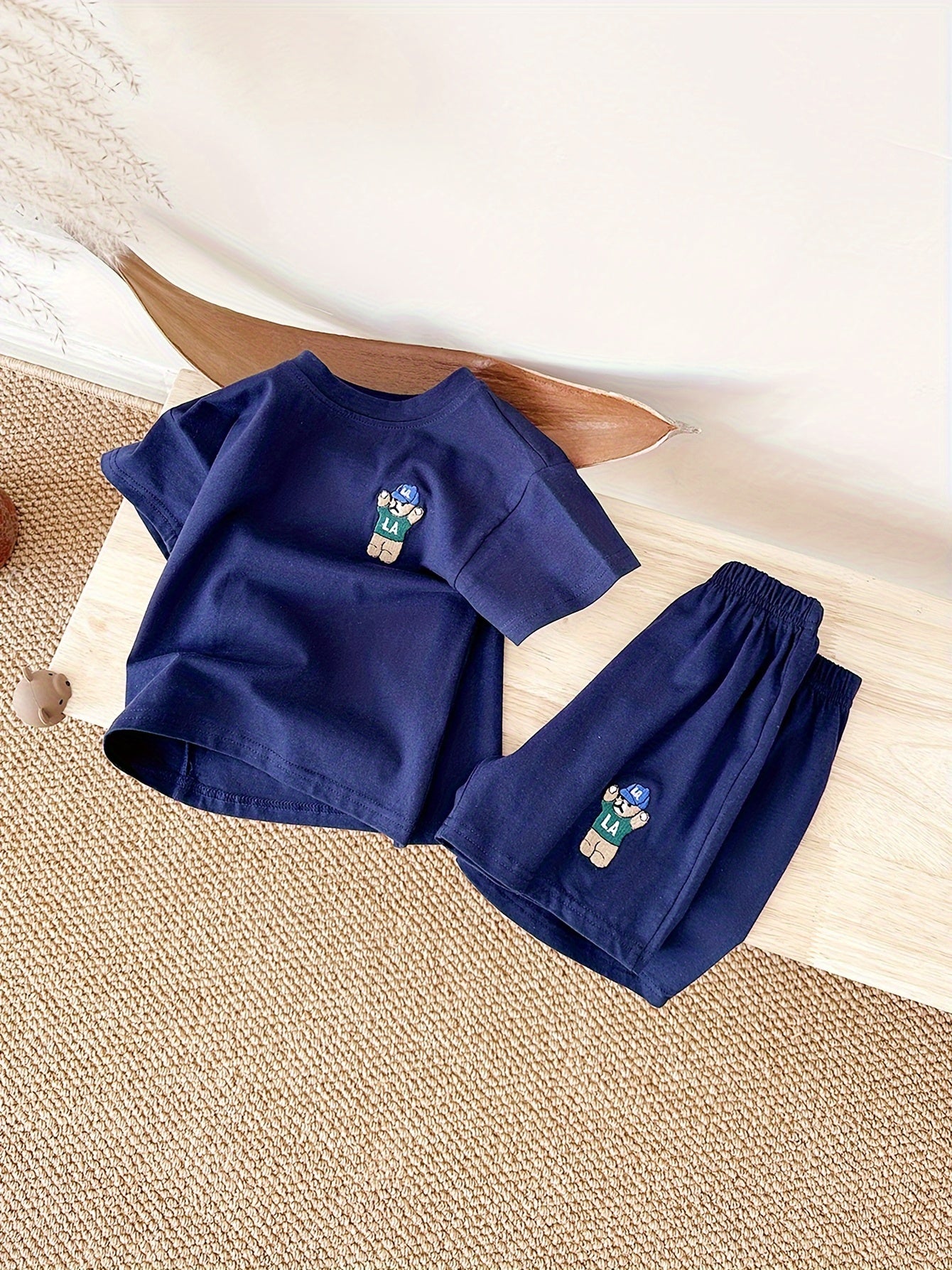 Детский комплект шортов повседневных из хлопкового смесового материала с коротким рукавом, мультяшный медведь, лето, для мужчин, женщин и детей