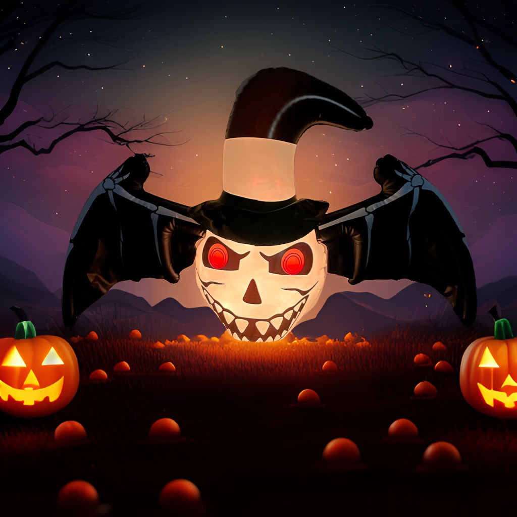 "Make Waves Halloween dekor bilan qo'rqinchli muhit yarating - 119.38 sm balandlikdagi shishiriladigan bosh va yarasa ornament, PVC dan tayyorlangan"