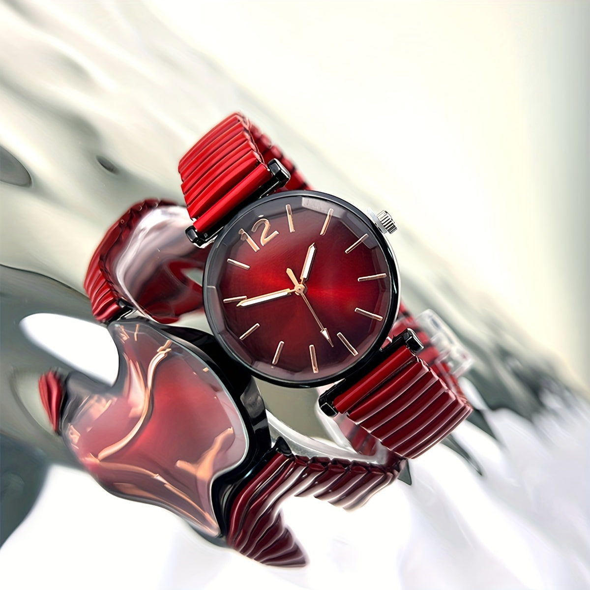 Women's Quartz Watch with Multi-Colored Elastic Strap and Dial