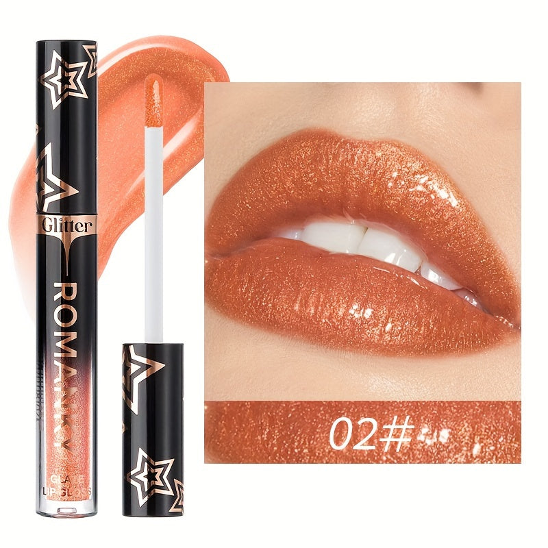 Women Pearlescent Liquid Lip Gloss Long-Lasting Shine Colors Orange Pink Red