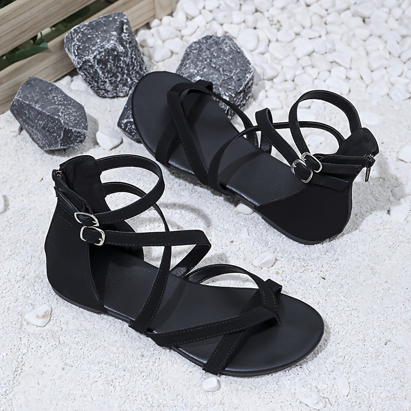 Ayollar uchun Xoch Qopqog'li Sandallar Sun'iy yuqori Tekis yozgi plyaj poyabzali