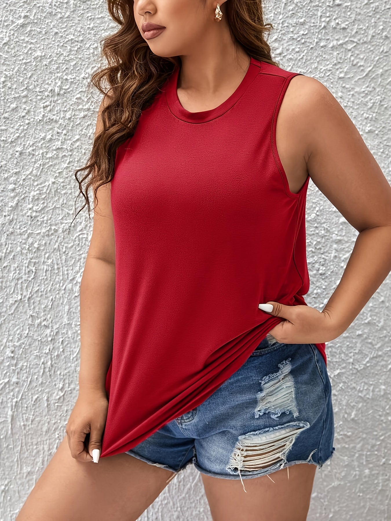 Топ без рукавов для женщин больших размеров, летний, дышащий, однотонный, повседневный топ