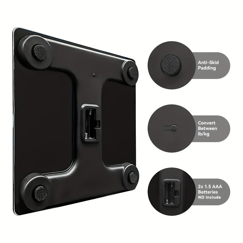 Black Digital Bathroom Scale 183.7 KG Capacity LCD Display Sleek Design