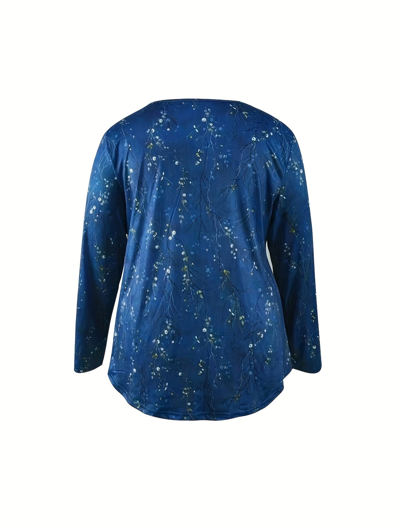 Women's Plus Size Floral Print Ruched V-Neck T-Shirt with Button Details