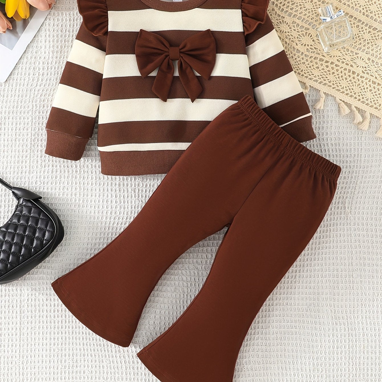Girls Casual Outfit with Striped Top and Bell Pants for Spring and Fall