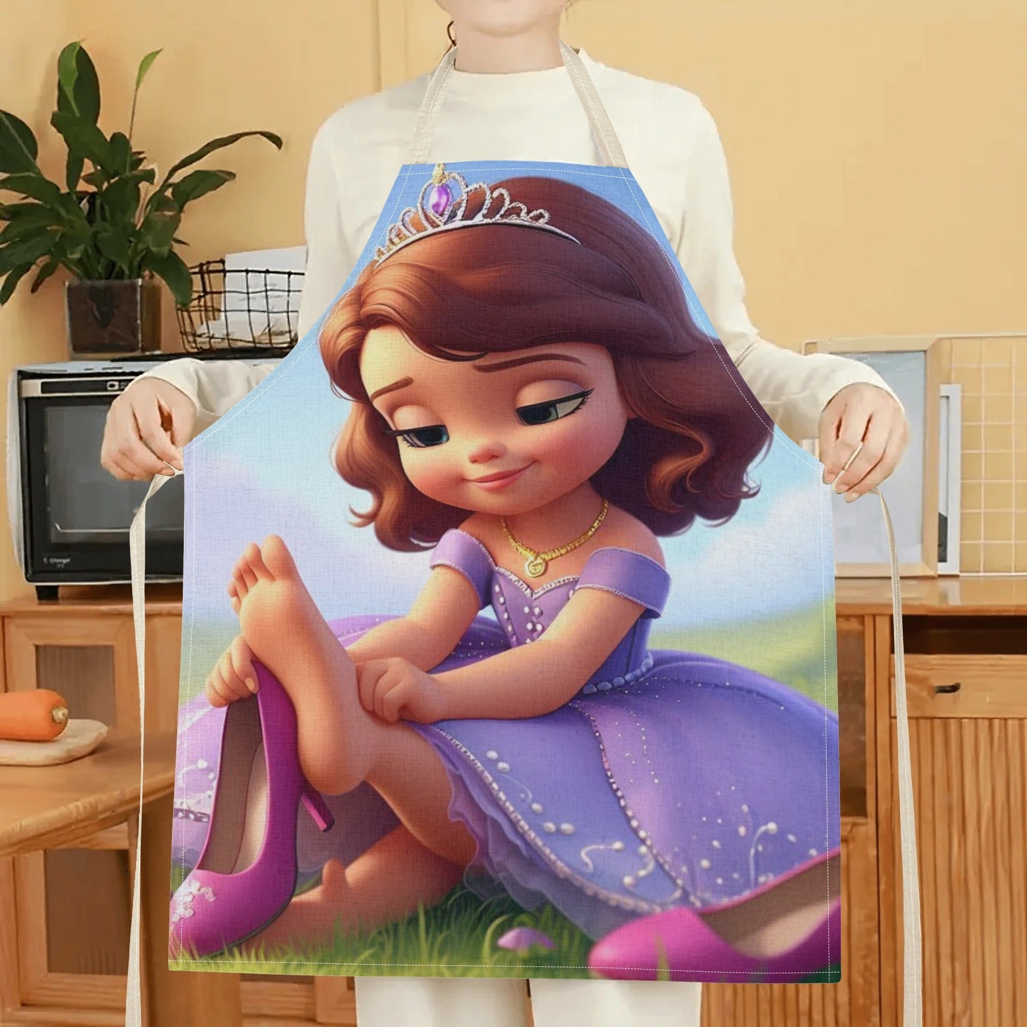 Mustahkam Polyester Disney Elsa Suvga chidamli Apron - Yorqin Multfilm Malika Dizayni bilan - Uy, Restoranlar, Kafelar va Boshqalar uchun mukammal - Zamonaviy va Oddiy Gul Nizomi kiritilgan