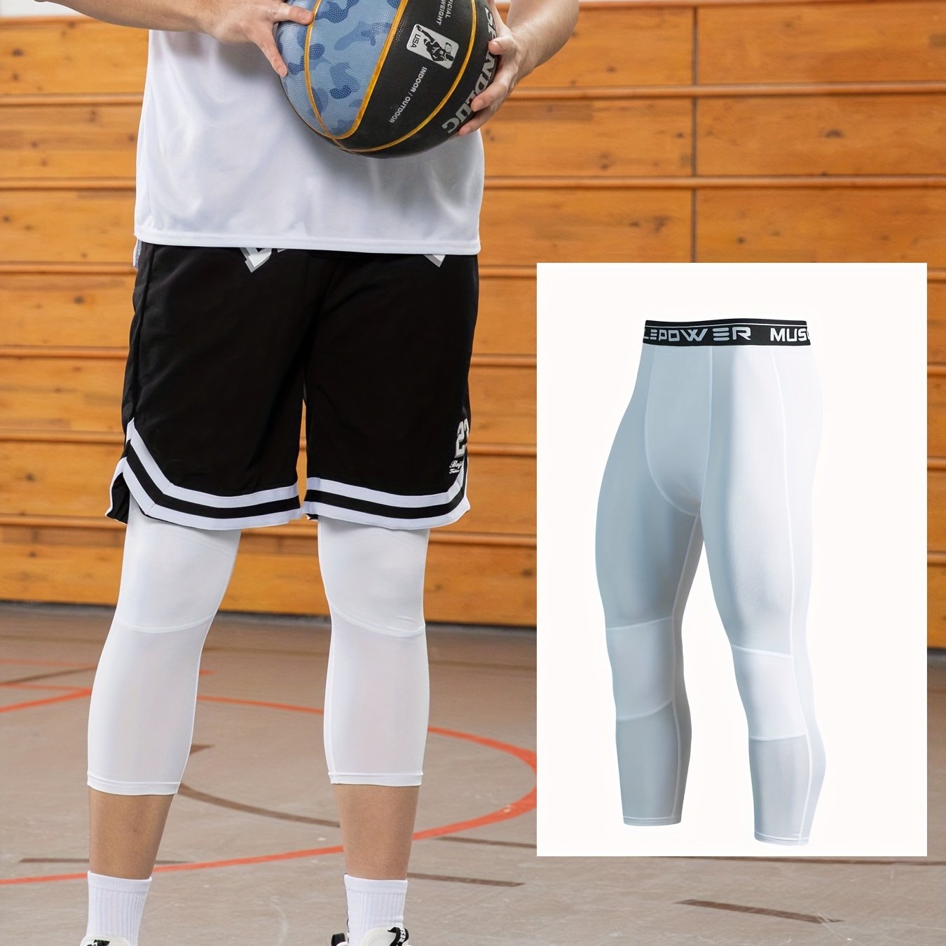 Men's Breathable Quick-Dry Stretch Mesh Panel Capris for Running and Training