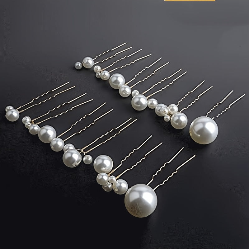 To'ylar uchun oltin va kumush rangdagi faux marjon bilan bezatilgan 6 ta U-shaklidagi soch pinlari