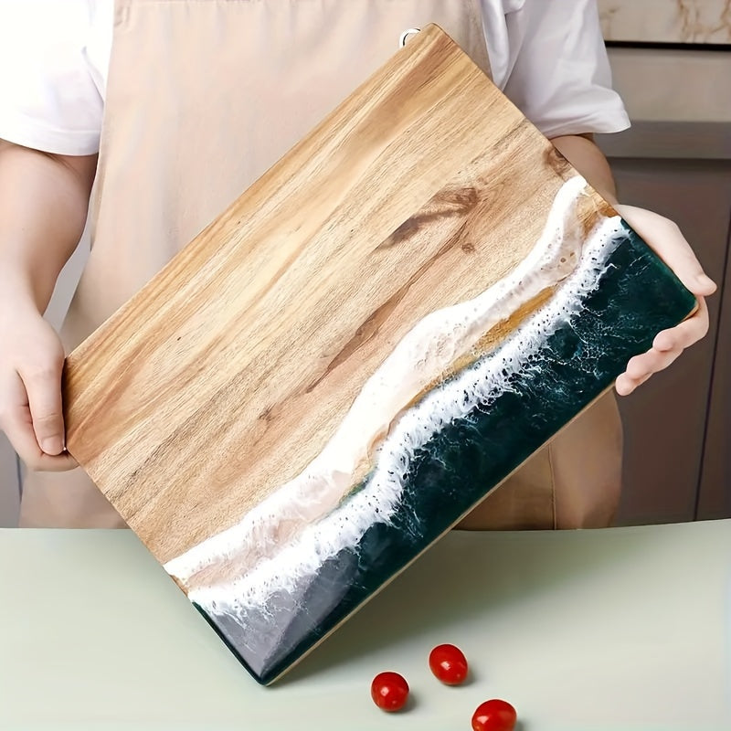 Wavy Resin Acacia Wood Cutting Board for Fruits Vegetables Kitchen Decor