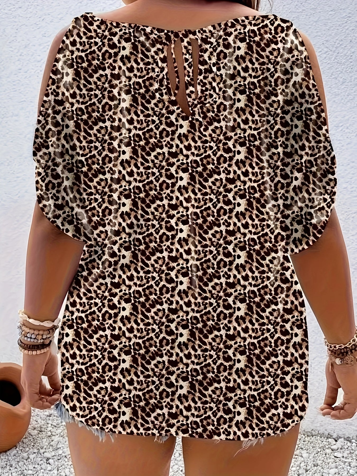 Women's Leopard Print Off-Shoulder T-Shirt Short Sleeve Blouse Summer Casual