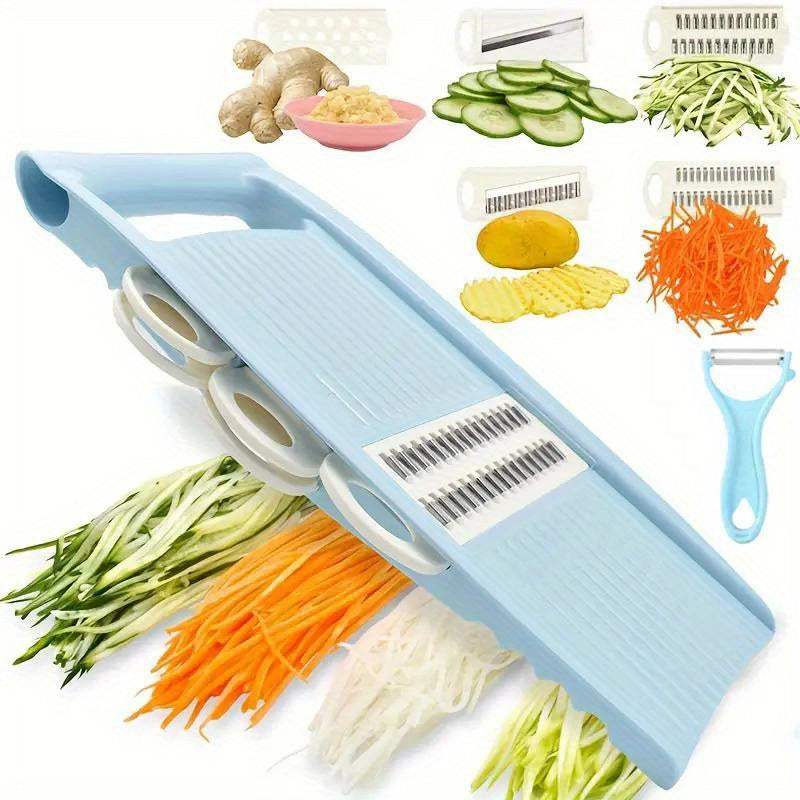 Manual vegetable slicer and grater set with interchangeable blades for slicing and grating